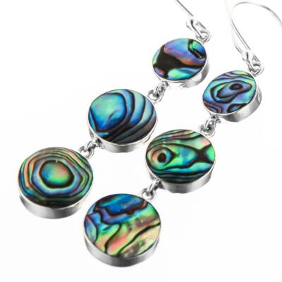 925 Sterling Silver Sterling Paua Abalone Shell Drop Earrings, 1 5/8''