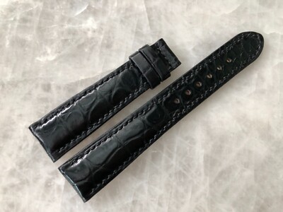 19mm/16mm Black Alligator Crocodile Embossed Leather Watch Strap Band