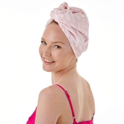 Full Circle Beauty Pink Leaf Rose Oil Infused Microfibre Hair Towel Turban