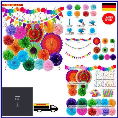 Huryfox Colourful Party Decoration Pack von 33
