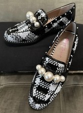 NEW Betsey Johnson Pearl Patent Black Tie Sequin Gala Loafers Slip-ons Going Out