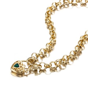 Authentic 18ct Heavy Yellow Gold Plated 10mm Belcher Chain Necklace with a Green Filigr...