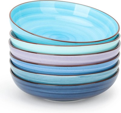 Set of 6 Ceramic Pasta & Salad Bowls, 26 oz, 8-Inch Ideal for Soup, Pasta, Salad