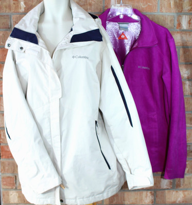 Columbia OMNI TECH 3-in-1 Jacket ~ Pink Sweater/Cream Jacket ~ Women's Size XL