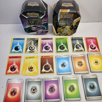 Pokemon Lot of Two Tins (Empty) & 200 Energy Cards 2016 & 2023