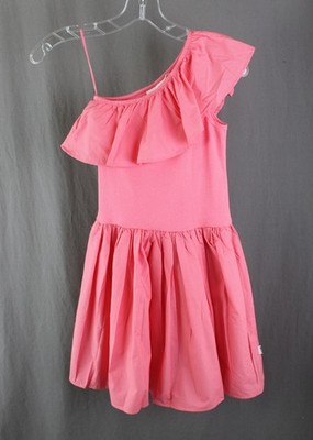 Molo Girls Pink Chloey One Shoulder Ruffle Trip Ribbed Bodice Dress Size 9/10
