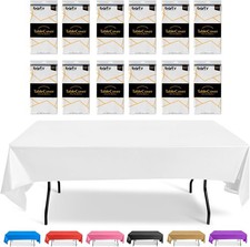 White Plastic Tablecloth For Parties, 12 Pack, Thick White Disposable Tablecloth