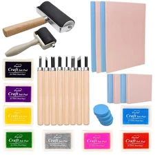 30PCS Rubber Block Stamp Carving Blocks with Cutter Tools and Rubber Brayer R...