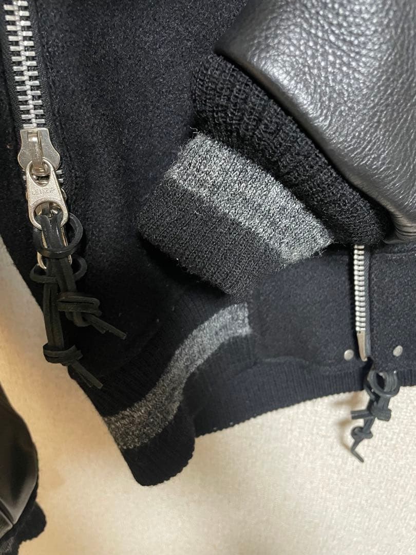 Black Wool Leather Stadium Jacket - image 3