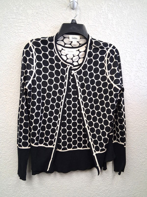 Vintage Polka Dot Vest & Sweater 2 Piece 100% Silk Neiman Marcus Womens Large