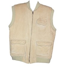 St. John  s Bay Mens L Corduroy Utility Vest Tan Zip Front Quilted Lined Workwear