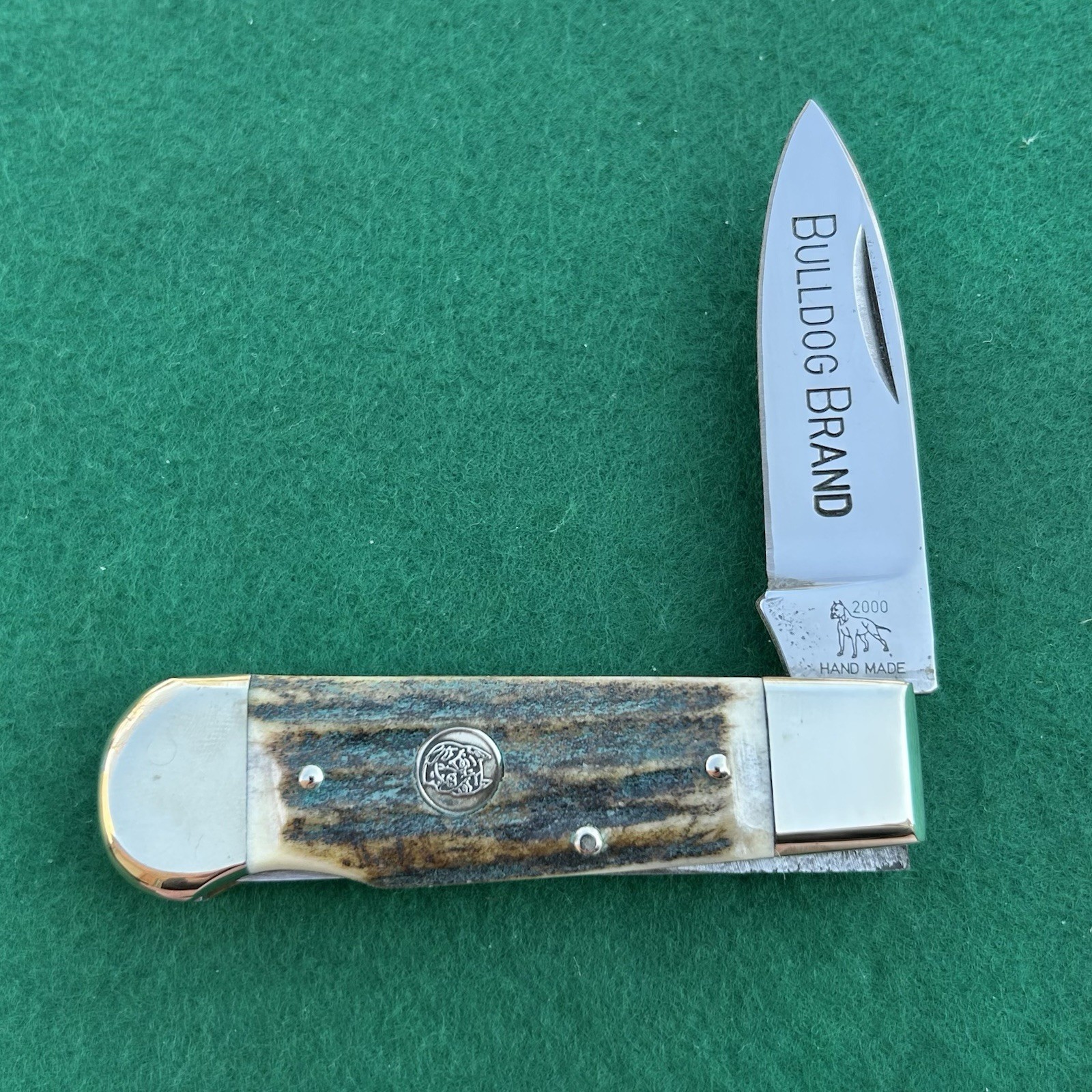 Bulldog Brand 2000 Little Buddy Stag Lockback Folding Pocket Knife Germany Old