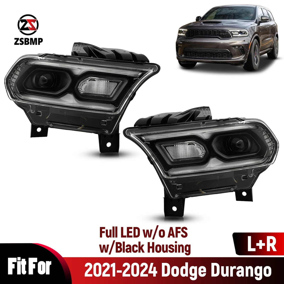 Faro Delantero Derecho LED Completo Para Dodge Durango 2021-2023, Carcasa Negra