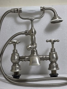 Architectural Salvage 3 Handle Clawfoot Tub Faucet Brushed Nickel /Hand Shower