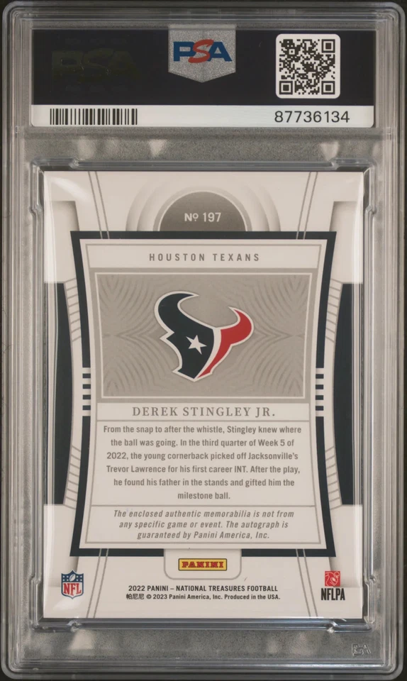 2022 National Treasures Derek Stingley JR. #197 Rookie Patch Auto 17/99 PSA 10 - Image 2 of 2
