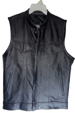 Dream Apparel Leather Concealed Carry Motorcycle Vest Size 42 Black 