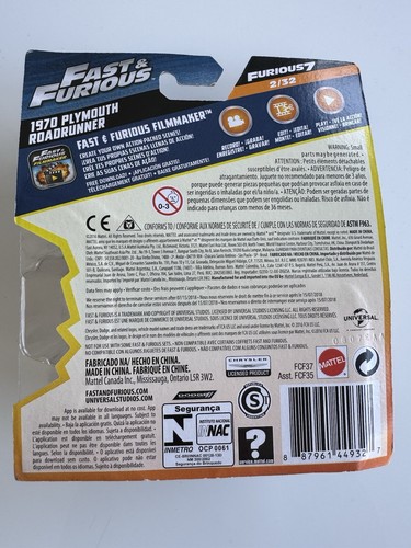 Fast & Furious 7 Mattel 2/32 Plymouth Roadrunner 1970 1:55 1/55 Scale NEW - Picture 3 of 3