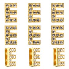Rhinestone Letter Charm, 30Pcs 14mm Slide Pendants Letter E Charm, Gold Tone