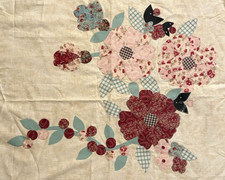 Vtg Rare Unfinished Flower Bouquet Appliqued Fabric Quilt panel started