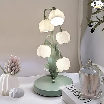 Lampara Flores 5 Lirios 3 Modos Luz Decorativa Verde