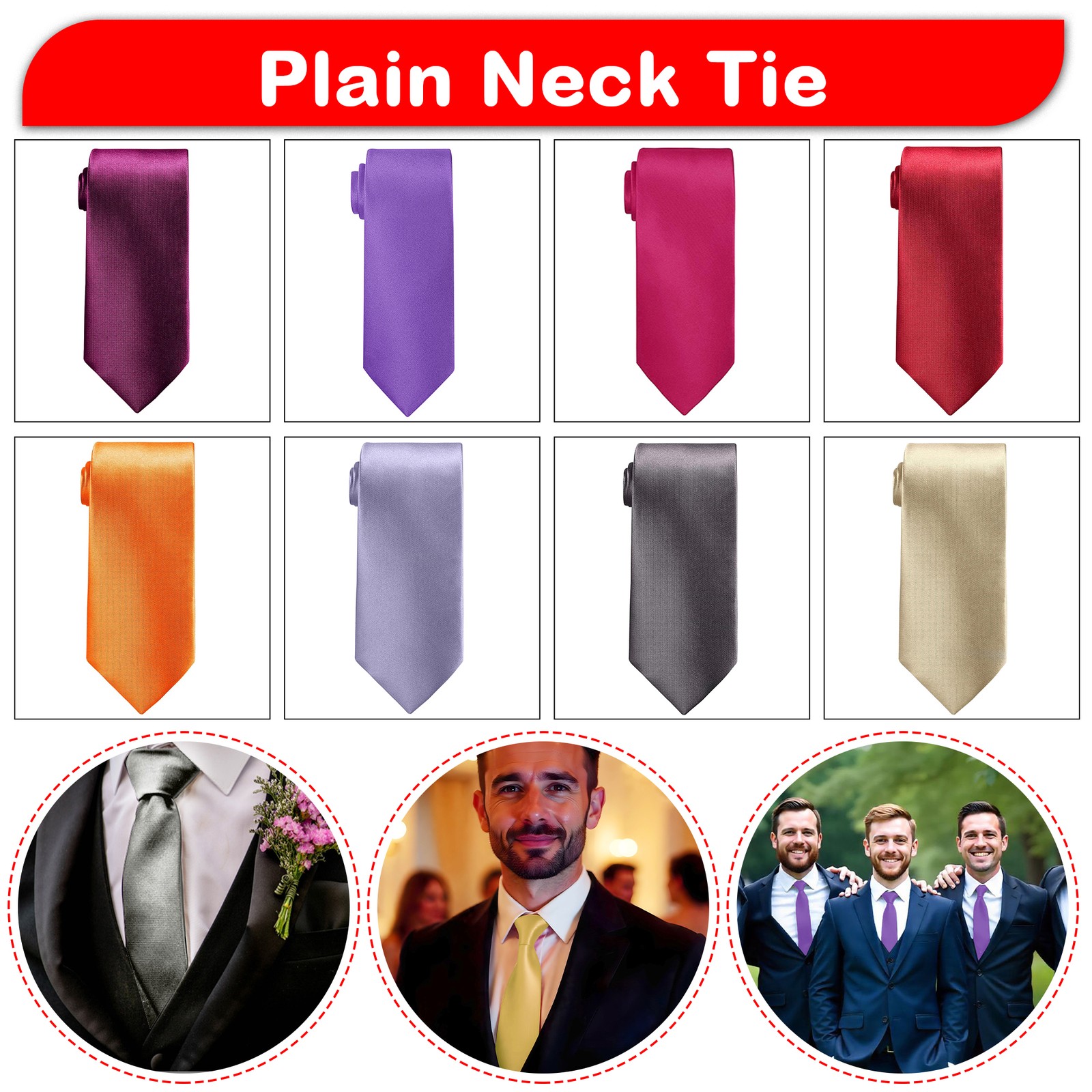 Hombre Liso Corbata Clásica Color Sólido Flaco de Ceremonia Oficina Elegante
