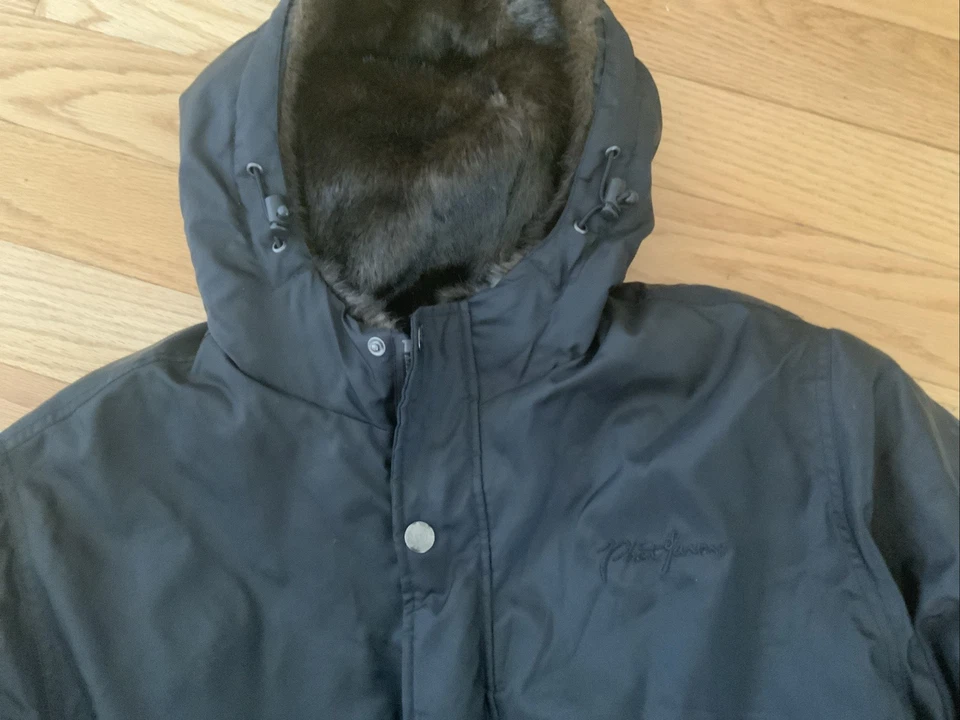 Phat Farm coat Jacket W Hood medium black reversible fur - Image 2 of 4