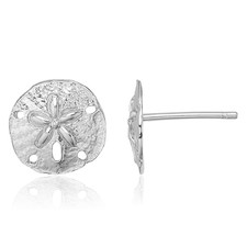 14K Solid White Gold Sand Dollar Starfish Stud Earrings