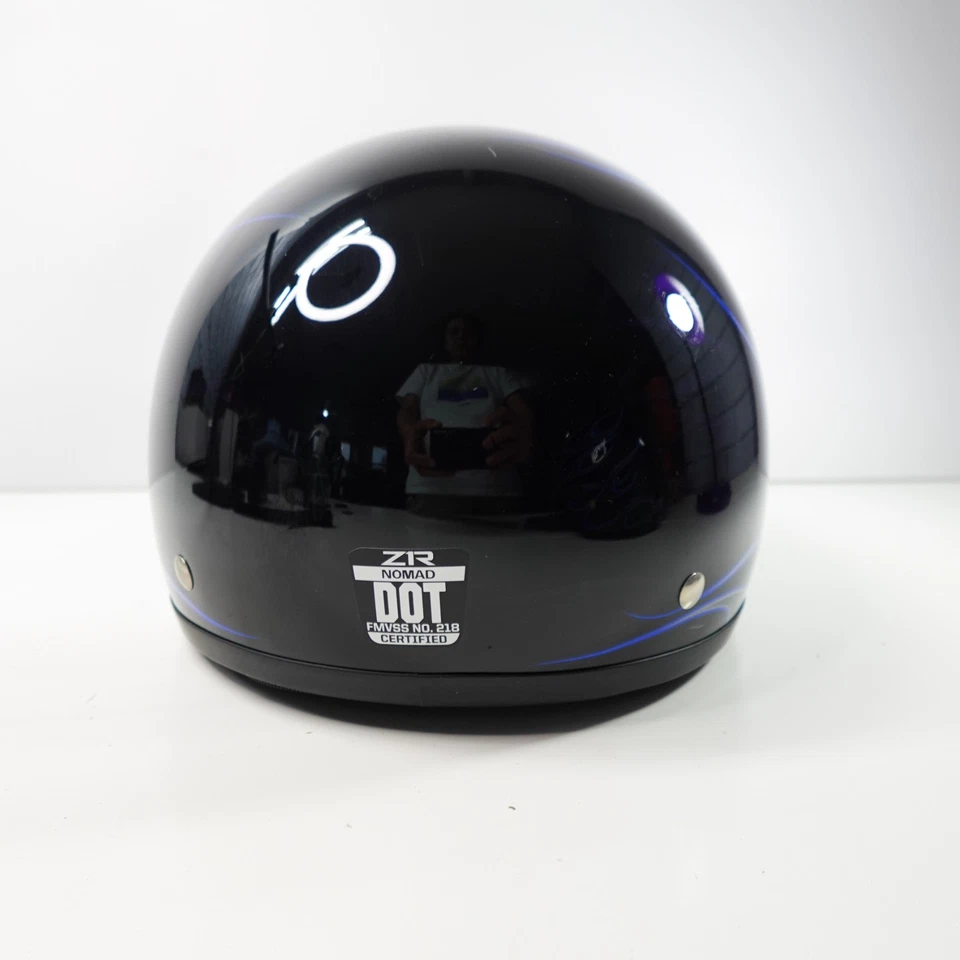 Casco de motocicleta ZIR Nomad DOT 218 talla XL negro y azul llamas Foto 3 de 4