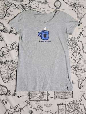 Life is Good Women's V-Neck T-Shirt ''Essential'' Coffee Mug Graphic - Size M
