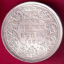 BRITISH INDIA 1862 - 1 dot on top VICTORIA QUEEN ONE RUPEE RARE SILVER COIN #P26