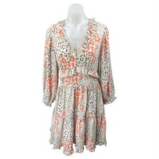 Louna Multicolor Leopard Cheetah Long Sleeve Tiered Mini Fit & Flare Dress Sz S