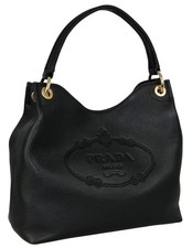 PRADA Leather Shoulder Bag Shopper Tote Handbag - Black - NEW