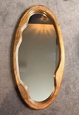 Wavy Wooden Wall Mirror 28x14 Inches – Boho Rustic Organic Shape Home Decor