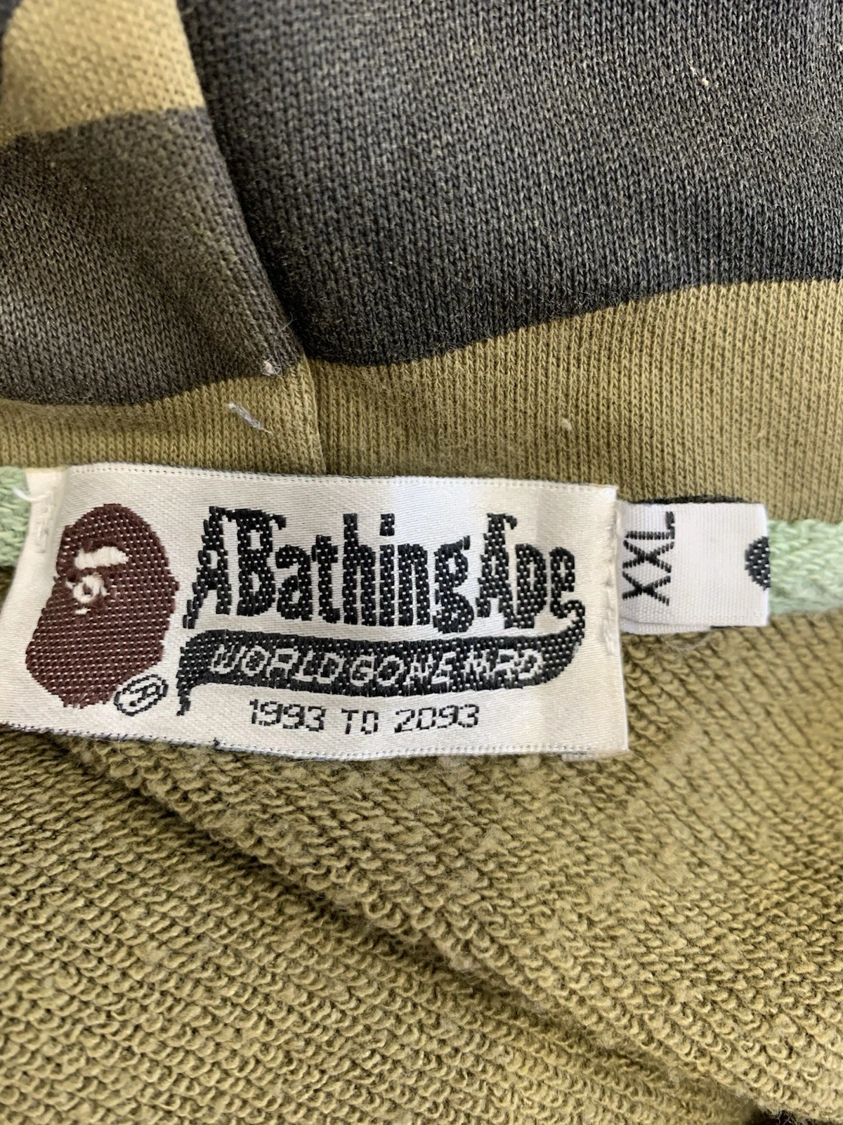 A BATHING APE (BAPE) Felpa con cappuccio A Bathing Ape BAPE mimetica squalo pullover 2XL verde ABC mimetico streetwear #Z40