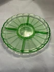 Vintage Green Uranium Depression Glass Divided 10" Round Relish plater