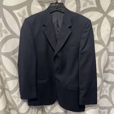 Perry Ellis Blazer Jacket Boys 18R 100 Wool Dark Navy 3 Button Lined Formal