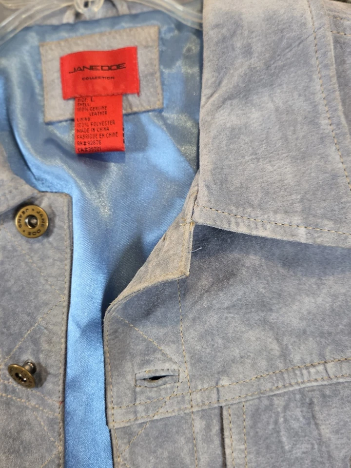 Suede Leather Jacket Women’s Size Large Blue Button Up Jane Doe Collection - Image 3 of 4