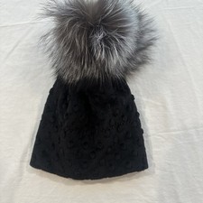 Cozy Luxe Real Fur Pom Pom Warm Knit Beanie Hat Womens One Size Rusi