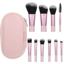 10-Piece Mini Travel Makeup Brush Set with Pouch - Professional Cosmetic Kit