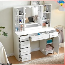 Vanity Set Makeup Desk Dressing Dresser Desk Table with 6 Drawer with Led Lights
