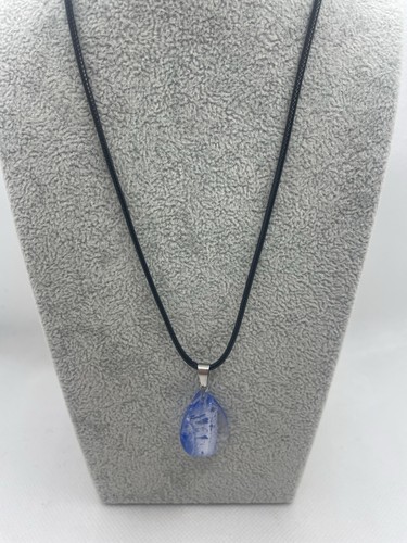 Blue  Acrylic Swirl Bead Pendant Tear Drop  Silver Tone on Black Cord Beach