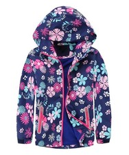 C2M Girls Rain Jacket Waterproof Hooded Raincoats 8-9 Years, Navy Flowers
