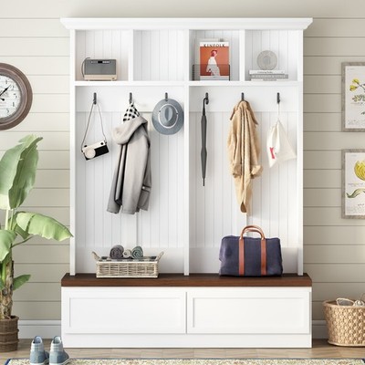 Large 4-in-1 Hall Tree w/ Bench & 2 Drawers   Entryway Coat Organizer