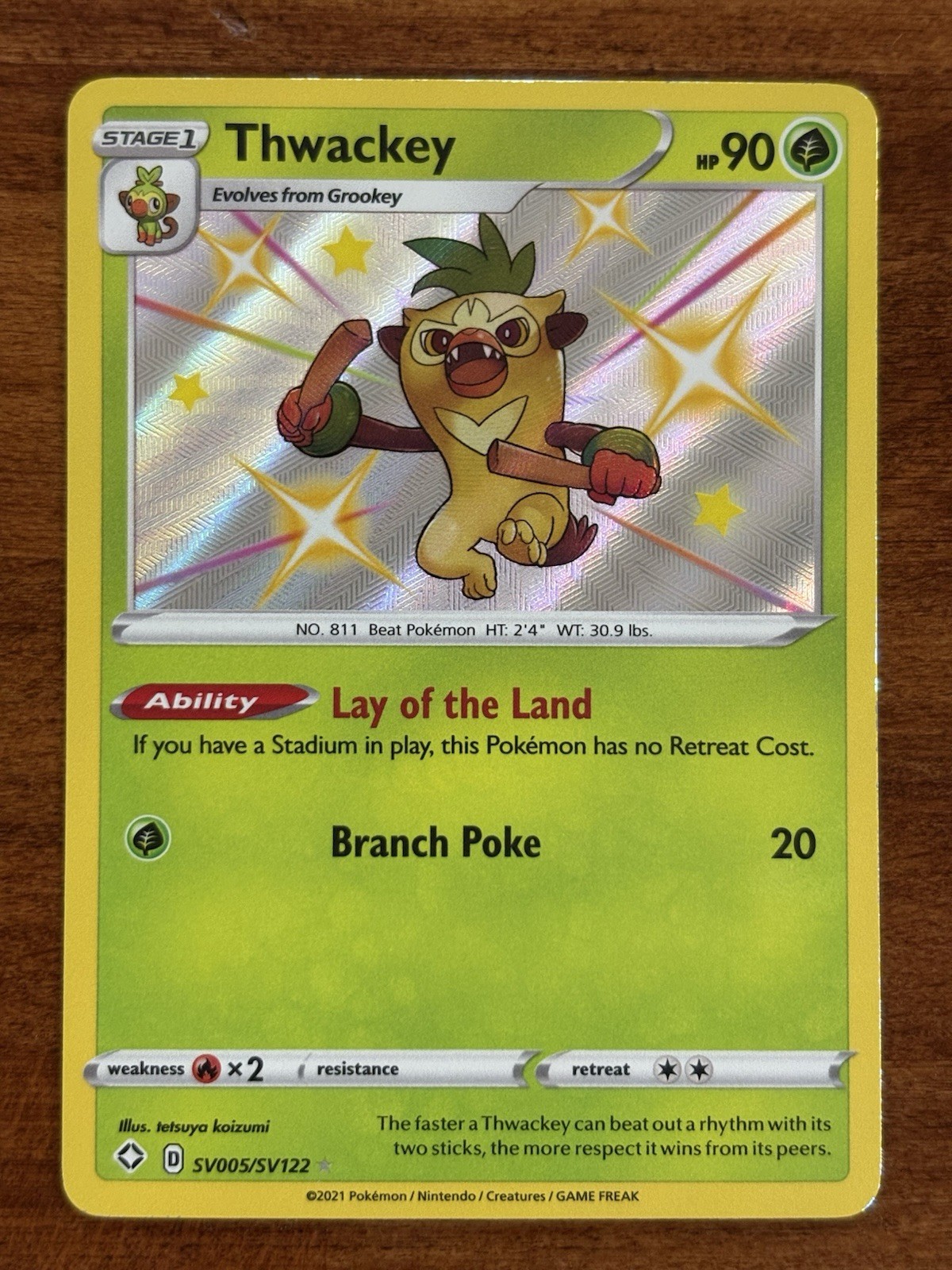 Thwackey - SV005/SV122 Shining Fates SHINY Holo Rare Pokemon - NM/MINT