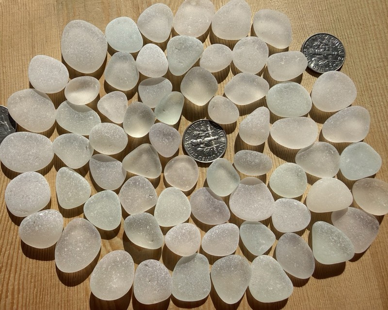 63 Genuine Surf Tumbled Seaglass Gems, White/Clears, Rounds, Ovals, Beauties!