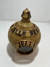 Vintage Jelly Bean Handmade Jar with Glass Window, Pottery