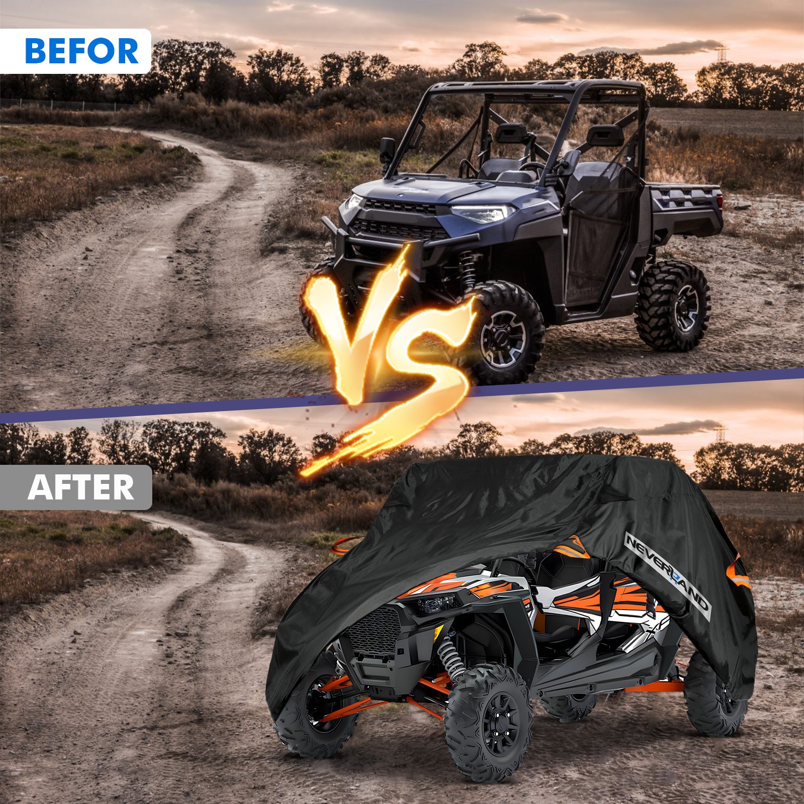 NEVERLAND Waterproof Utility Vehicle Cover Storage Heavy Duty 300D 400cm Black