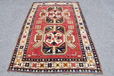 Vintage 4,7x7 ft Rug, Turkish Rug, Red Handmade Rug Wool