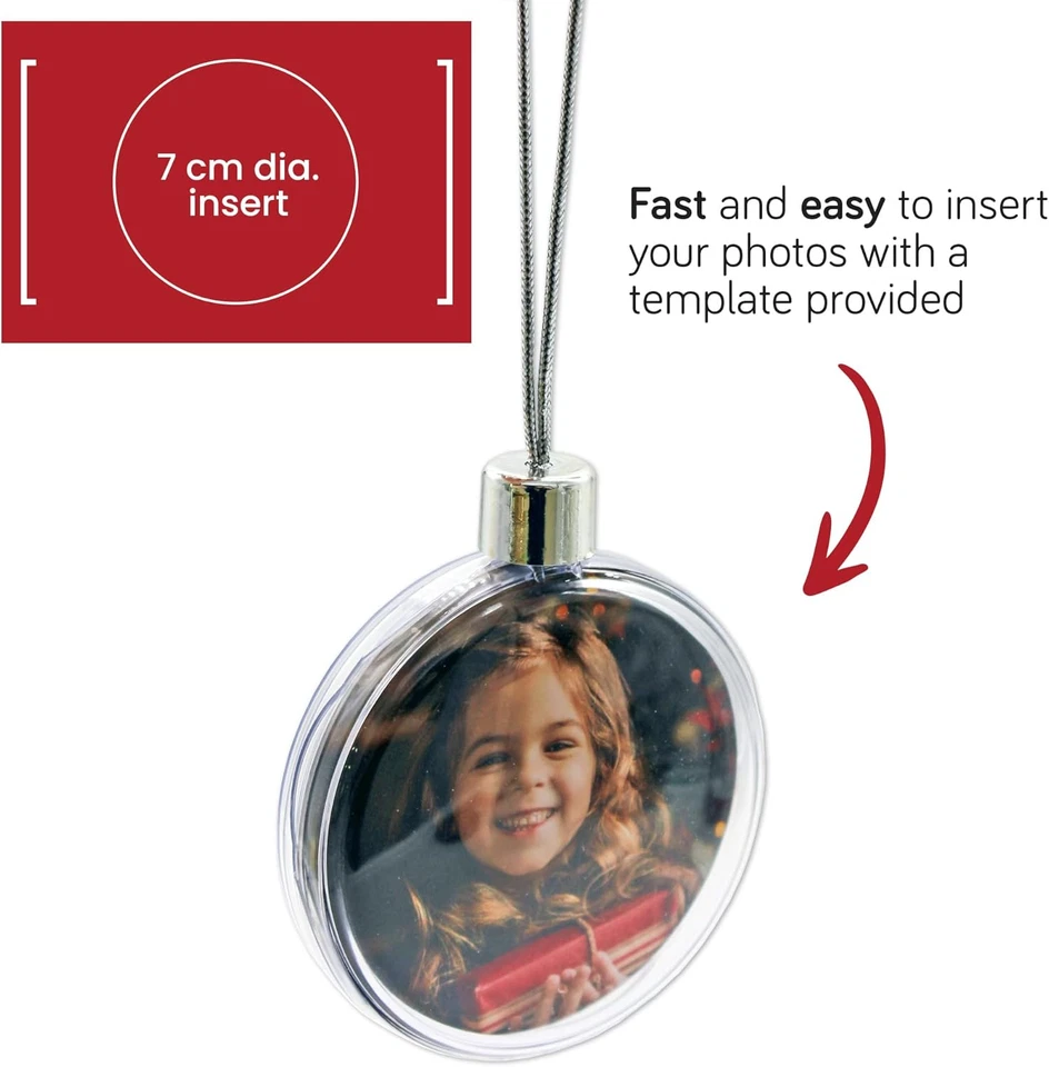Pallina Di Natale Rotonda, Ornamento per Foto Trasparente Medio (Tappo E Corda A - Immagine 3 di 4