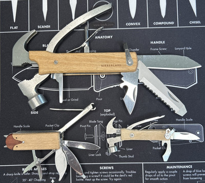 Lot of 3 Wood Handle Hammer Folding Compact Multi Tools Knife Saw & More VGUC